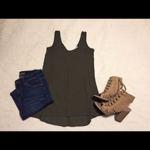 Olive Green Sheer-ish Sleeveless Tunic